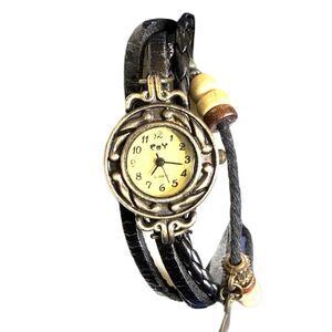 Vintage-Style Black and Gold Women's Watch